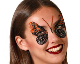 Joyas faciales de mariposa naranja y negra con antenas