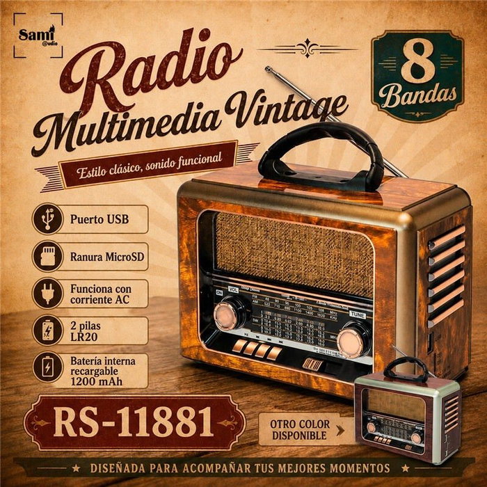 SAMI Radio Sami Vintage 8 bandas madera AC/pilas/batería