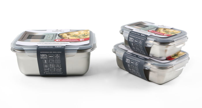 Santa Clara Fiambrera de Acero 0.6 Litros para Microondas y Horno, 17 cm Largo x 13.1 cm Ancho x 6.1 cm Alto (12 Unidades)