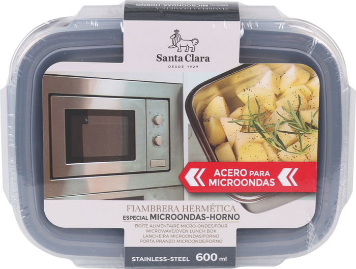 Santa Clara Fiambrera de Acero 0.6 Litros para Microondas y Horno, 17 cm Largo x 13.1 cm Ancho x 6.1 cm Alto (12 Unidades)