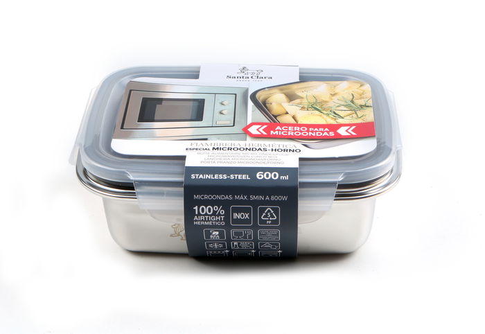Santa Clara Fiambrera de Acero 0.6 Litros para Microondas y Horno, 17 cm Largo x 13.1 cm Ancho x 6.1 cm Alto (12 Unidades)