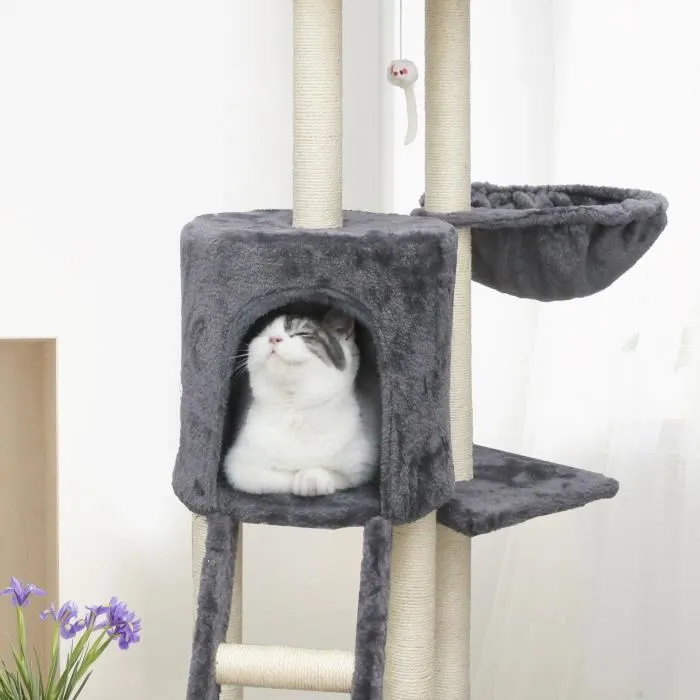Aucan Árbol para Gatos JIPSY ALC11 Gris 79 x 34 x 138 cm con Nicho y Ratón