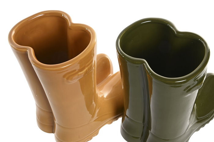 DKD Home Decor Jarrón Moderno Verde Mostaza 4 Unidades 15 x 23 x 21 cm Cerámica