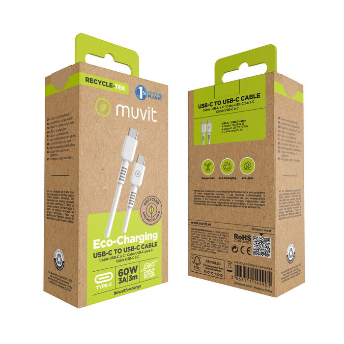 muvit for change cable Tipo C a Tipo C 3A/60W 3m blanco