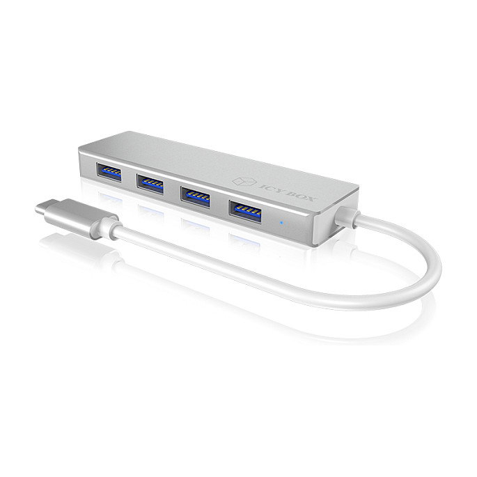 ICY BOX IB-HUB1425-C3 Hub USB-C con 4 Puertos USB 3.0, Plata
