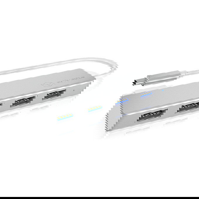 ICY BOX IB-HUB1425-C3 Hub USB-C con 4 Puertos USB 3.0, Plata