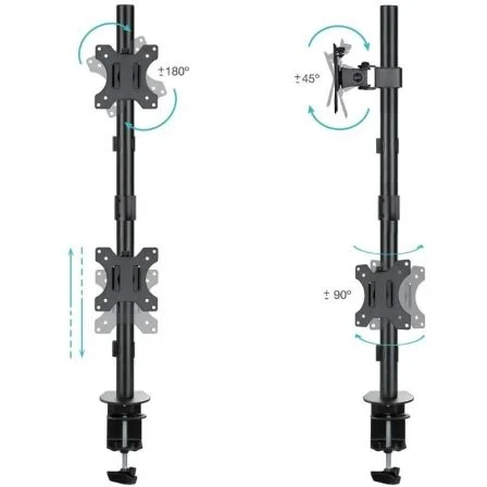 Tooq Soporte de Mesa para 2 Monitores DB1233TNV-B Giratorio Inclinable hasta 8kg Negro