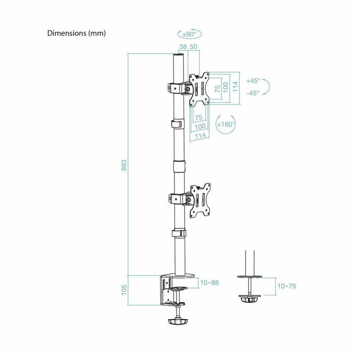 Tooq Soporte de Mesa Vertical para 2 Pantallas 13-32 pulgadas DB1233TNV-B