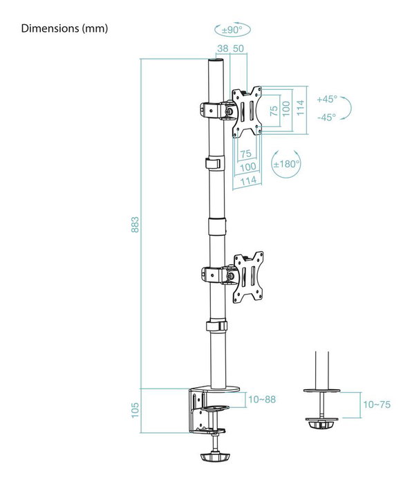 Tooq Soporte de Mesa Vertical para 2 Pantallas 13-32 pulgadas DB1233TNV-B