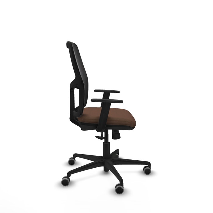 Silla de oficina Alfera con mecanismo Sincro tapizada con Tela color Marrón oscuro y malla color Negro. Equipada con lumbar 1D, Brazos 1D y Ruedas 65 mm parqué Silla de oficina Alfera con mecanismo Sincro tapizada con Tela color Marrón oscuro y malla color Negro. Equipada con lumbar 1D, Brazos 1D y Ruedas 65 mm parqué