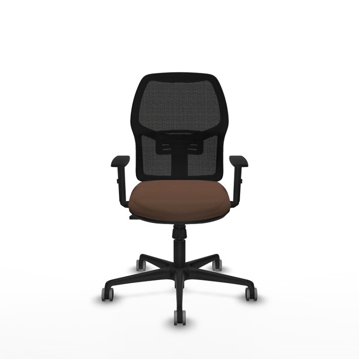 Silla de oficina Alfera con mecanismo Sincro tapizada con Tela color Marrón oscuro y malla color Negro. Equipada con lumbar 1D, Brazos 1D y Ruedas 65 mm parqué Silla de oficina Alfera con mecanismo Sincro tapizada con Tela color Marrón oscuro y malla color Negro. Equipada con lumbar 1D, Brazos 1D y Ruedas 65 mm parqué