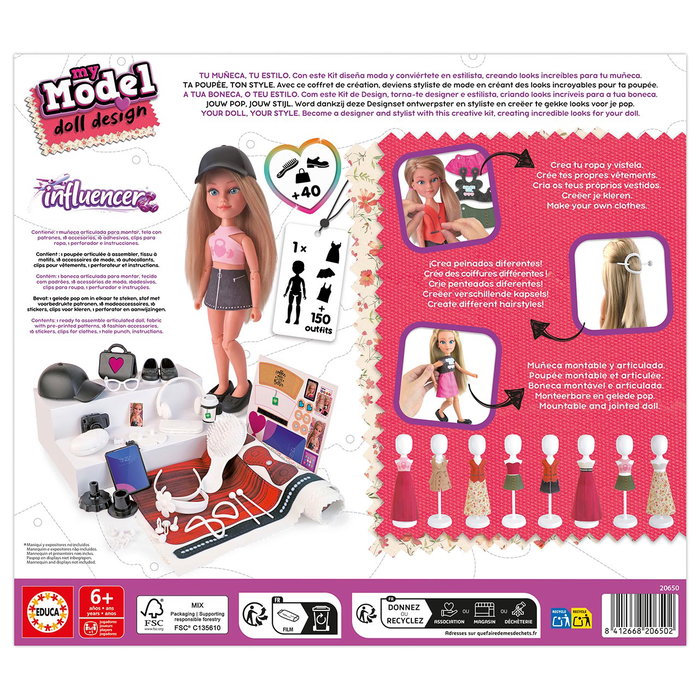 Educa My Model Doll Diseño de Moda Influencer 20650 - Muñeca con Conjuntos de Moda y Accesorios para Niñas +6 Años