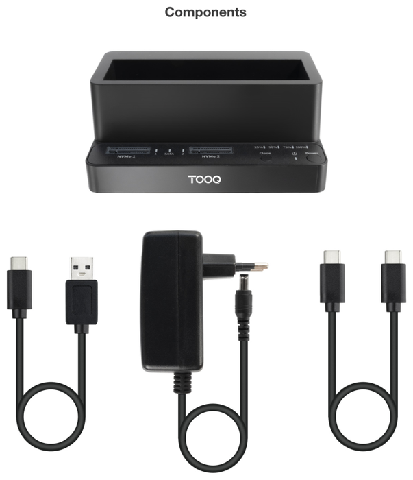Tooq Docking Station TQDS-502B con 2x SSD M.2 NVMe y 1x SATA 2,5/3,5 Pulgadas