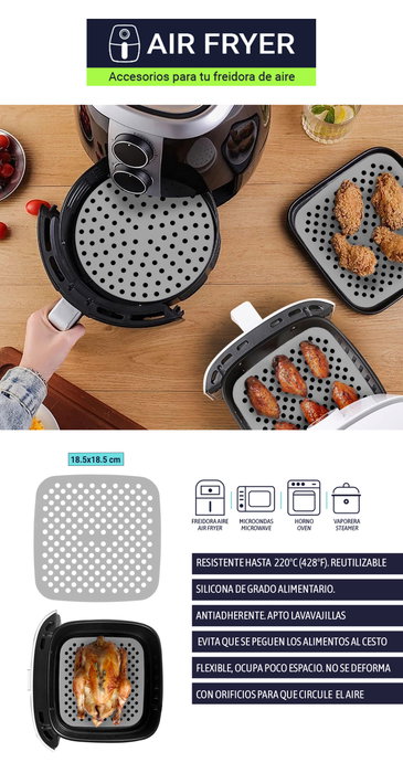 Quttin Base de Silicona Cuadrada para Air Fryer 18.5 cm Quttin Base de Silicona Cuadrada para Air Fryer 18.5 cm