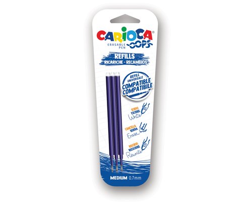 Carioca Recambio Bolígrafo Oops Borrable Azul - Blíster de 3