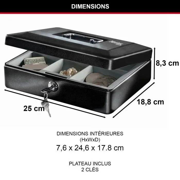 Master Lock Caja de monedas M 8 compartimentos Acero Negro con Bandeja Extraíble y Manija Integrada