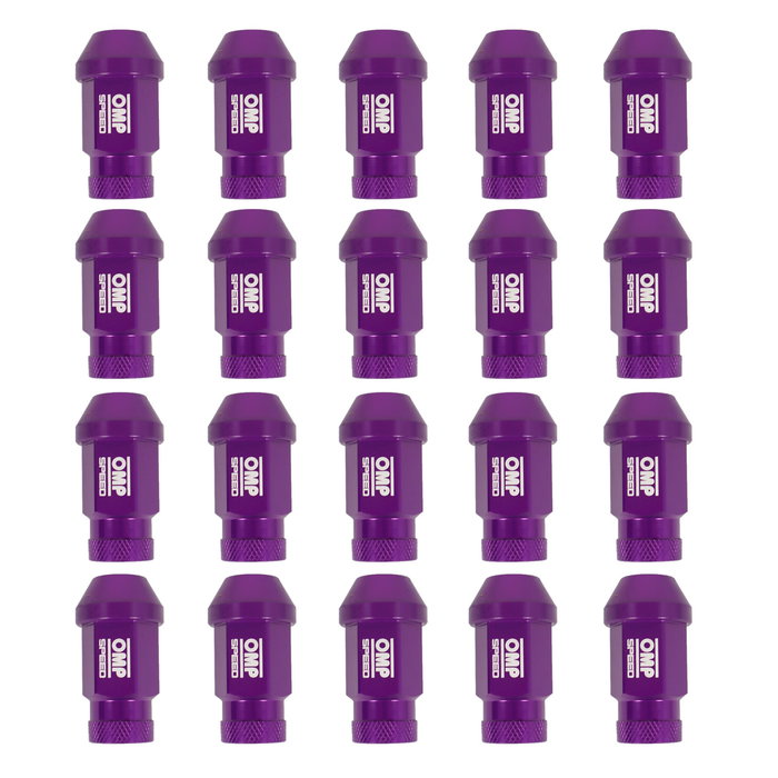 Omp Juego de 20 Tuercas de Aluminio M12x1.25 Llave 19mm Largo 40mm Morado OMPS09931411