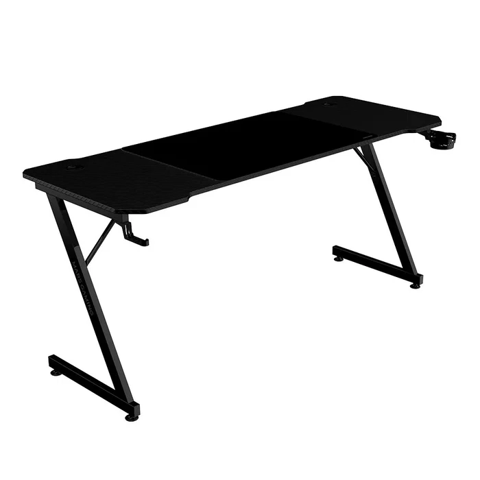 Mars Gaming MGD-X160 Mesa Gaming Negra 160x60 cm con Alfombrilla XXL, Soportes para Auriculares y Bebidas, Gestión de Cables, Superficie Fibra de Carbono, Estructura Metálica