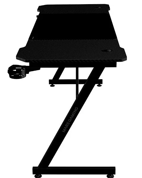Mars Gaming MGD-X160 Mesa Gaming Negra 160x60 cm con Alfombrilla XXL, Soportes para Auriculares y Bebidas, Gestión de Cables, Superficie Fibra de Carbono, Estructura Metálica