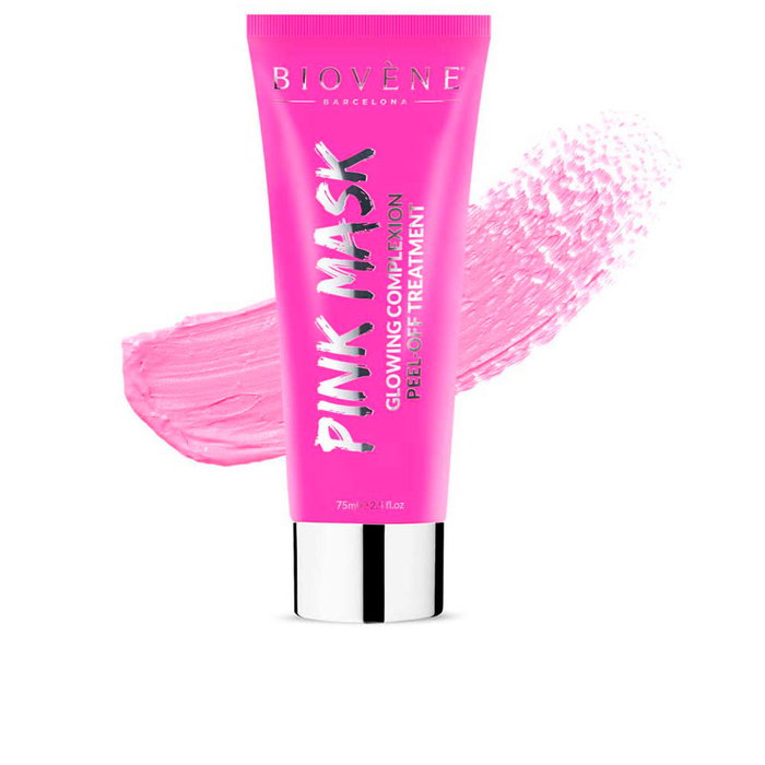 Biovène PINK MASK Mascarilla Facial Peel-Off Hidratante 75ml con Carbón Activado, Ácido Hialurónico, Fresa y Colágeno para Piel Radiante