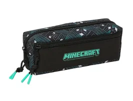 Safta Estuche Portatodo Rectangular Triple Cremallera con Goma Elástica 22 cm, Colección Minecraft, Dimensiones 85x220x60 mm