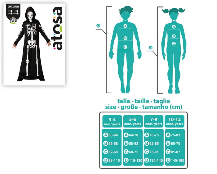 Disfraz Esqueleto Niños 5-6 Años Halloween Mono Capucha Unisex