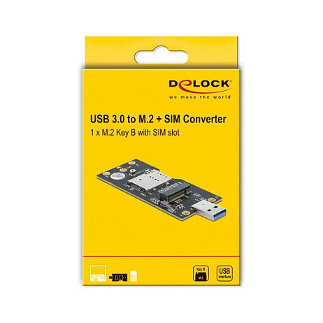 DeLOCK Convertidor USB 3.0 Tipo-A a M.2 Tecla B con ranura SIM DeLOCK Convertidor USB 3.0 Tipo-A a M.2 Tecla B con ranura SIM