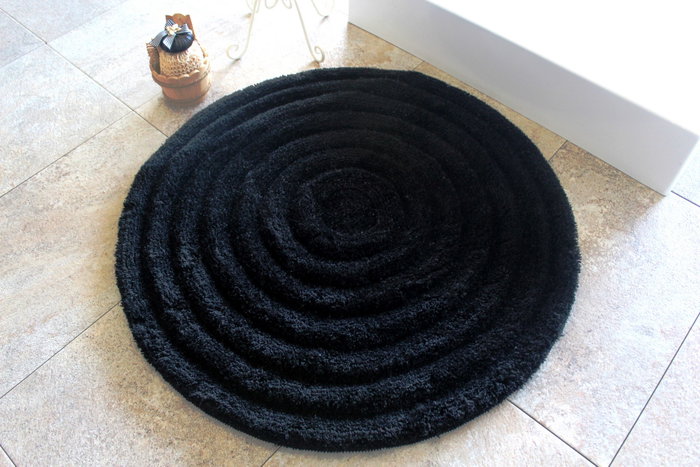 Mijölnir Alfombrilla de Baño Redonda Negra - 100% Acrílico, 30mm Pelo, Antibacteriana, Antideslizante, Lavable a Máquina, 90 cm