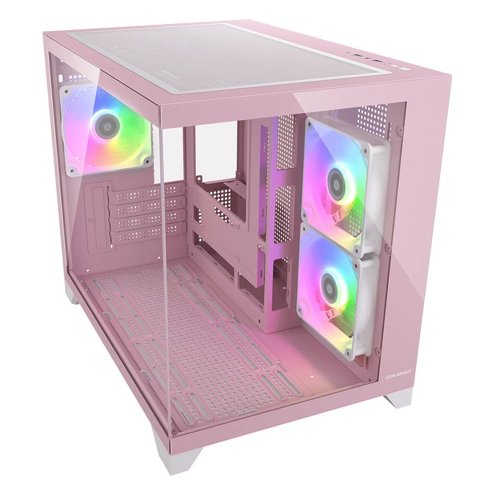 Cougar FV150 Pink - Torre Mini Gaming ARGB, Ventana Lateral de Cristal Templado, Soporta Micro-ATX/Mini-ITX, Con 3 Ventiladores RGB, 2 USB 3.2, USB-C, Filtros Anti-Polvo