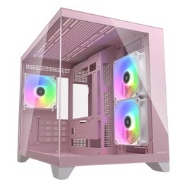 Cougar FV150 Pink - Torre Mini Gaming ARGB, Ventana Lateral de Cristal Templado, Soporta Micro-ATX/Mini-ITX, Con 3 Ventiladores RGB, 2 USB 3.2, USB-C, Filtros Anti-Polvo