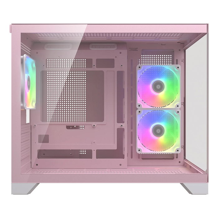 Cougar FV150 Pink - Torre Mini Gaming ARGB, Ventana Lateral de Cristal Templado, Soporta Micro-ATX/Mini-ITX, Con 3 Ventiladores RGB, 2 USB 3.2, USB-C, Filtros Anti-Polvo