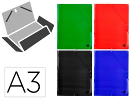 Liderpapel Carpeta de Gomas Tres Solapas Cartón Plastificado DIN A3 Colores Surtidos