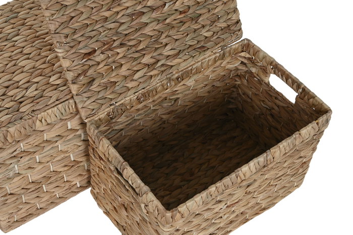DKD Home Decor Set de 2 Cajas de Jacinto de Agua y Metal Natural