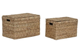 DKD Home Decor Set de 2 Cajas de Jacinto de Agua y Metal Natural