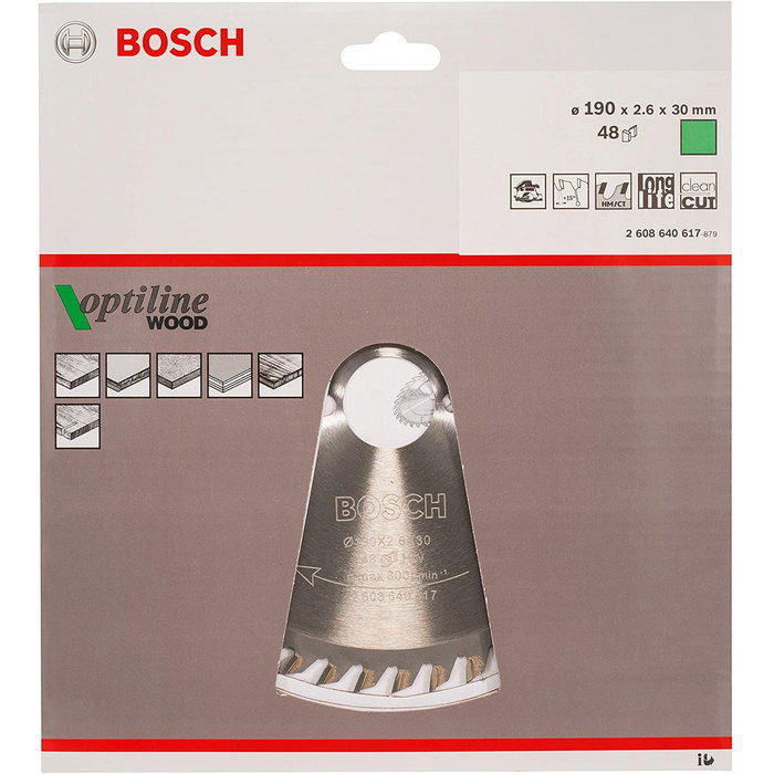 Bosch 2608640617 Sierra Circular Optiline Madera 190 x 30 mm 48 Dientes para corte de madera
