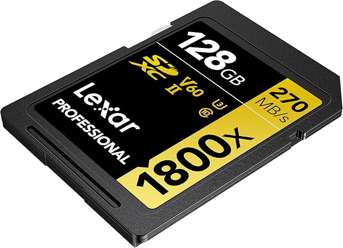 Lexar 128GB Professional 1800X SDXC UHS-II Tarjeta de Memoria, C10 V60 U3, Lectura 270MB/s, Escritura 180MB/s, LSD1800128G-BNNNG