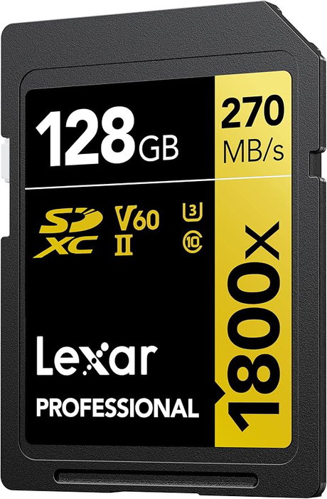 Lexar 128GB Professional 1800X SDXC UHS-II Tarjeta de Memoria, C10 V60 U3, Lectura 270MB/s, Escritura 180MB/s, LSD1800128G-BNNNG
