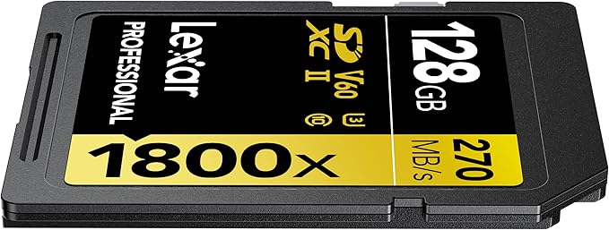 Lexar 128GB Professional 1800X SDXC UHS-II Tarjeta de Memoria, C10 V60 U3, Lectura 270MB/s, Escritura 180MB/s, LSD1800128G-BNNNG