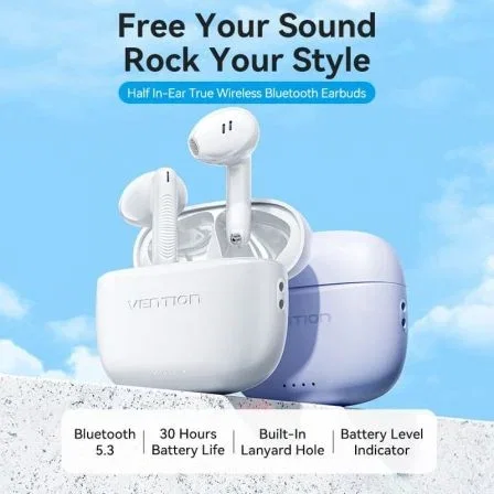 Vention NBHP0 Auriculares Bluetooth ELF E03 con Estuche de Carga, Bluetooth 5.3, Autonomía 6h, USB-C, Arena Rosa