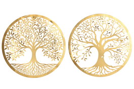 DKD Home Decor Decoración de Pared Metal Árbol Dorado 40x40 cm