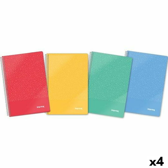 IMPREX Set de 4 Cuadernos de Espiral Imprex Folio 80H 90gr Colores Surtidos