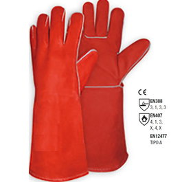 JOVIT Guante Soldador Vacuno Rojo 40Cm T-9 (Set de 5)