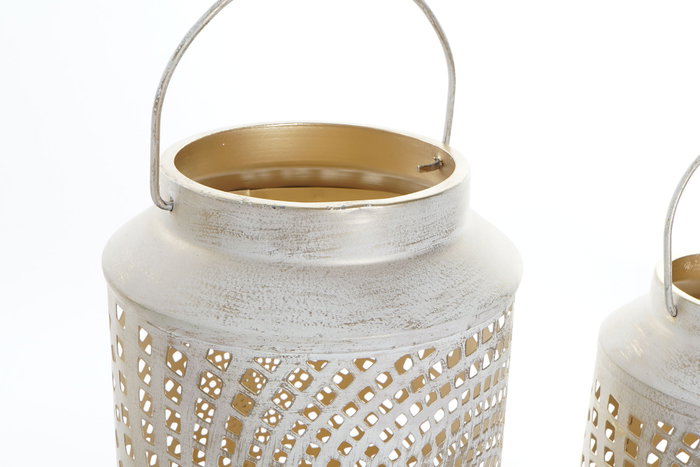 DKD Home Decor Set de 3 Portavelas Metálicos Crema y Dorado DKD Home Decor Set de 3 Portavelas Metálicos Crema y Dorado