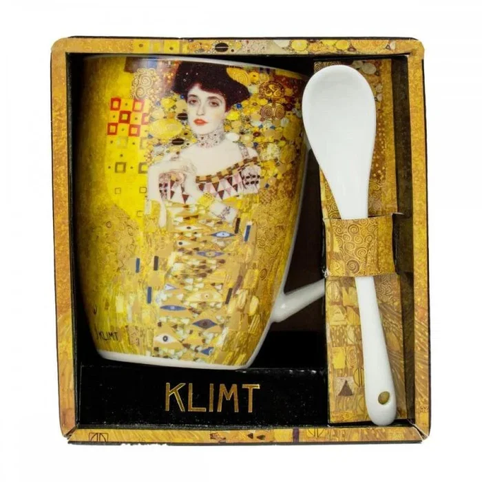 Enesco El Retrato - Taza Con Cuchara inspirada en El retrato de Adele de Gustav Klimt, Set con Diseño Artístico, Incluye cuchara