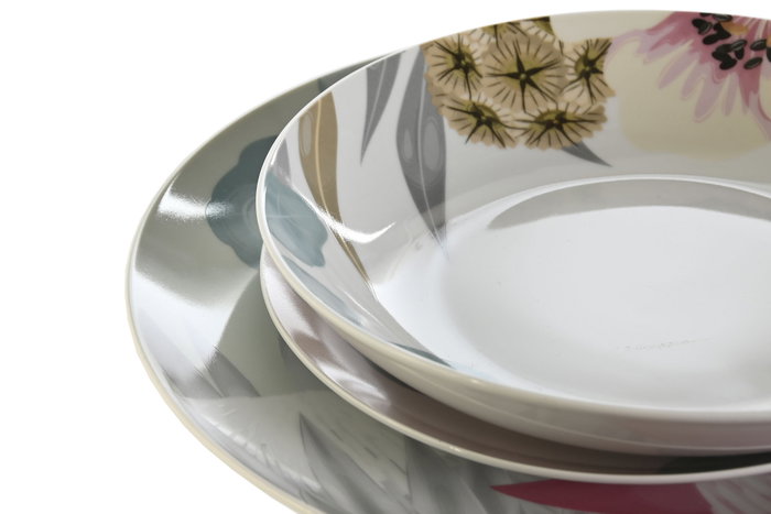 DKD Home Decor Vajilla Tropical Verde Rosa de Porcelana, 18 Piezas DKD Home Decor Vajilla Tropical Verde Rosa de Porcelana, 18 Piezas