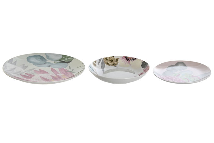 DKD Home Decor Vajilla Tropical Verde Rosa de Porcelana, 18 Piezas DKD Home Decor Vajilla Tropical Verde Rosa de Porcelana, 18 Piezas