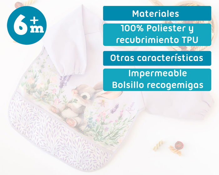 KioKids Babero Impermeable con Mangas Conejo Lavanda +4 Meses Colección Little Sauvages