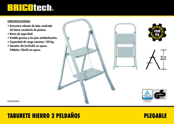 Bricotech Taburete Hierro Plegable 2 Peldaños (2 Unidades)