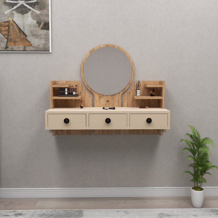 Hanah Home Polina Mesa de Maquillaje, Pino Atlántico y Beige, 90cm x 75cm x 36.8cm