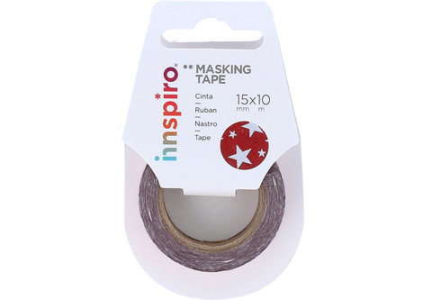 Innspiro Cinta masking tape Washi foil estrellas rojo 15mm x 10m Serie Metal